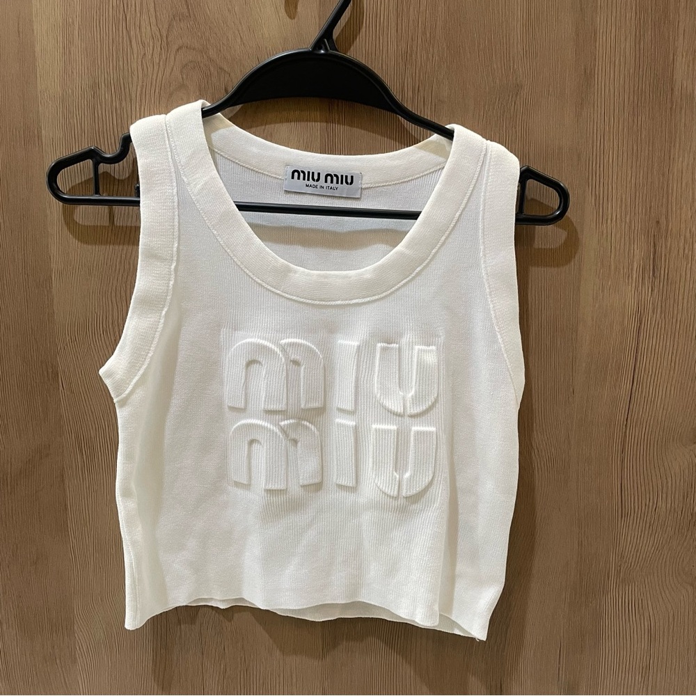 Miu Miu White Embossed Logo Tank Top